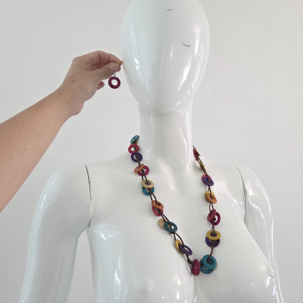 Paparazzi Accesories Boho Multi Color Wooden Discs Necklace & Earring Set - Picture 10 of 16